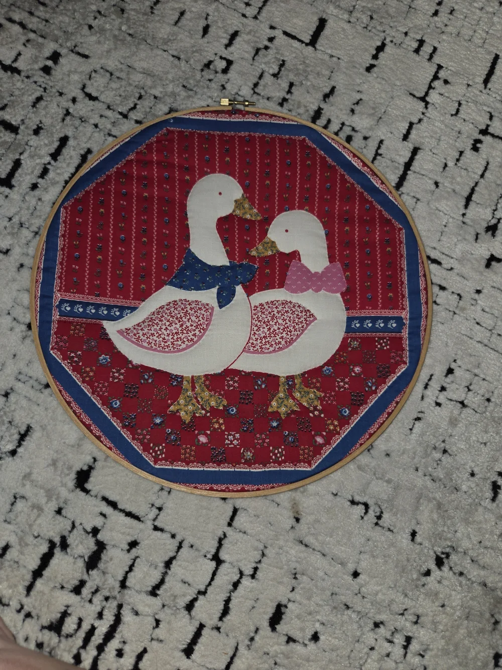 Handmade Red Duck Appliqué Wall Hoop - Decorative Home Wall Decor